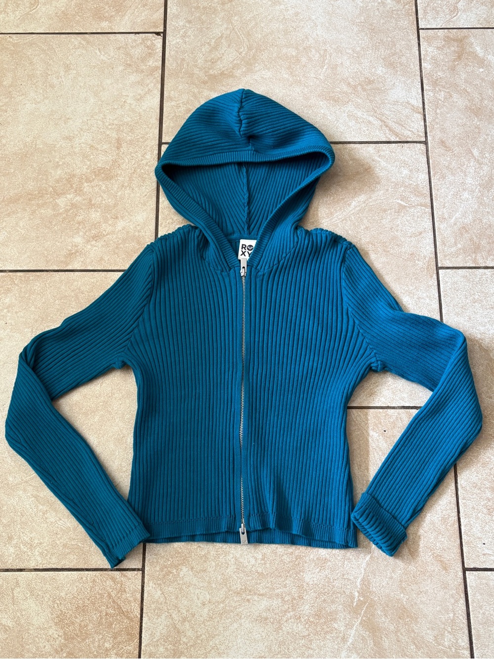 Roxy Women's Teal Ribbed Zip Hoodie